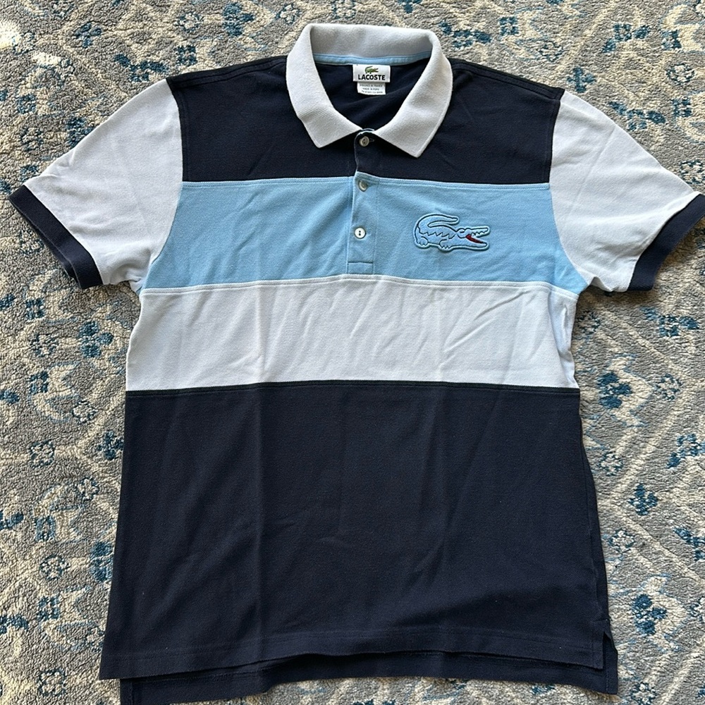Lacoste Polo Shirt in Blue/White/Navy with a large Crocodile Logo
